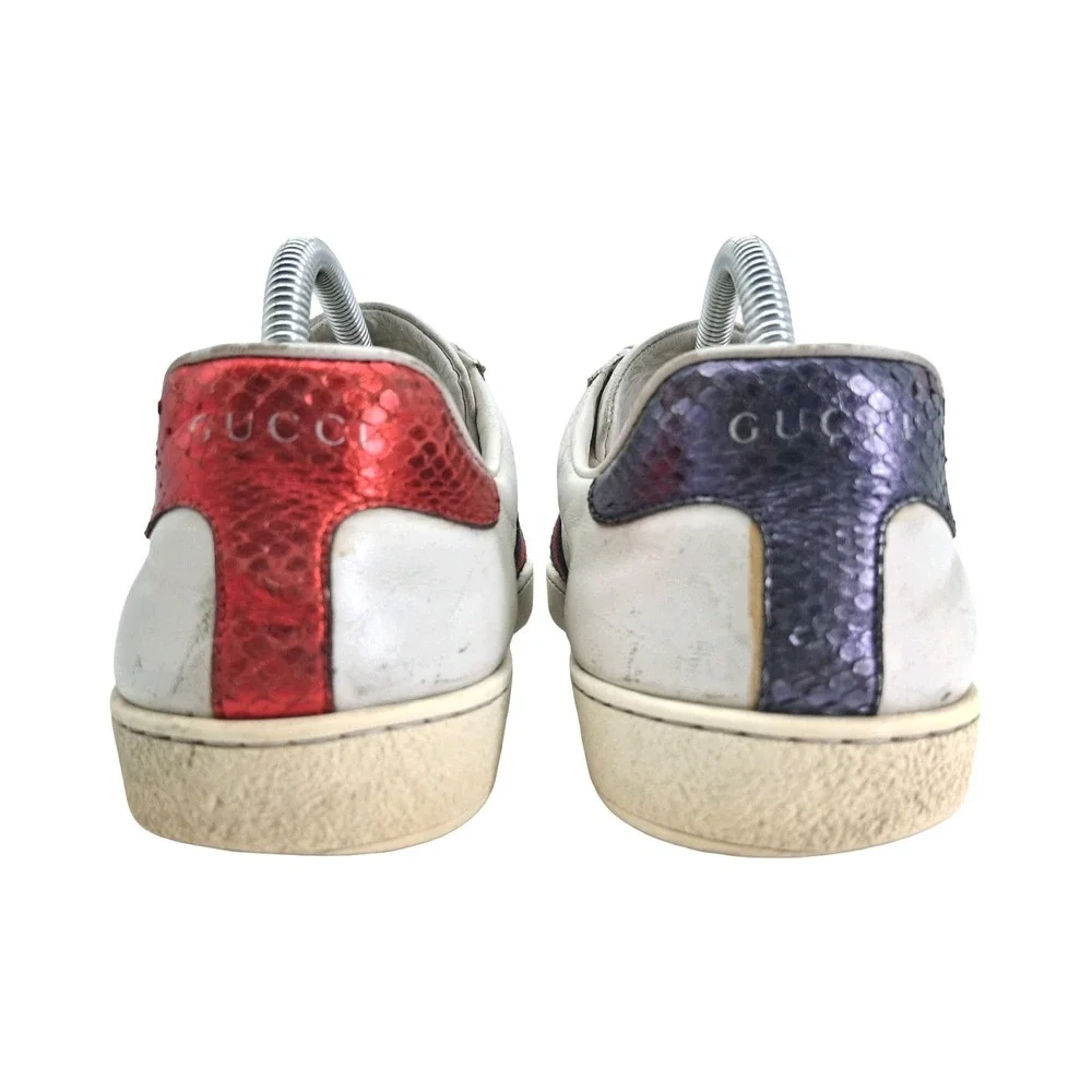 Gucci Ace Shoes Mens UK 8.5 US 9.5 White Leather Stripe Low Top Casual Sneakers